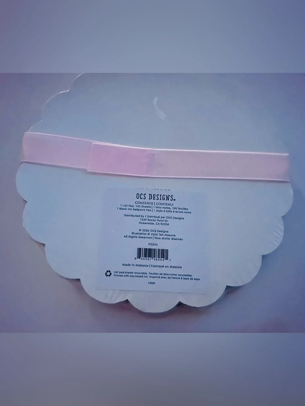 New OCS Designs Scalloped Notepad with Pink Ribbon 100 Sheets Pink Pen